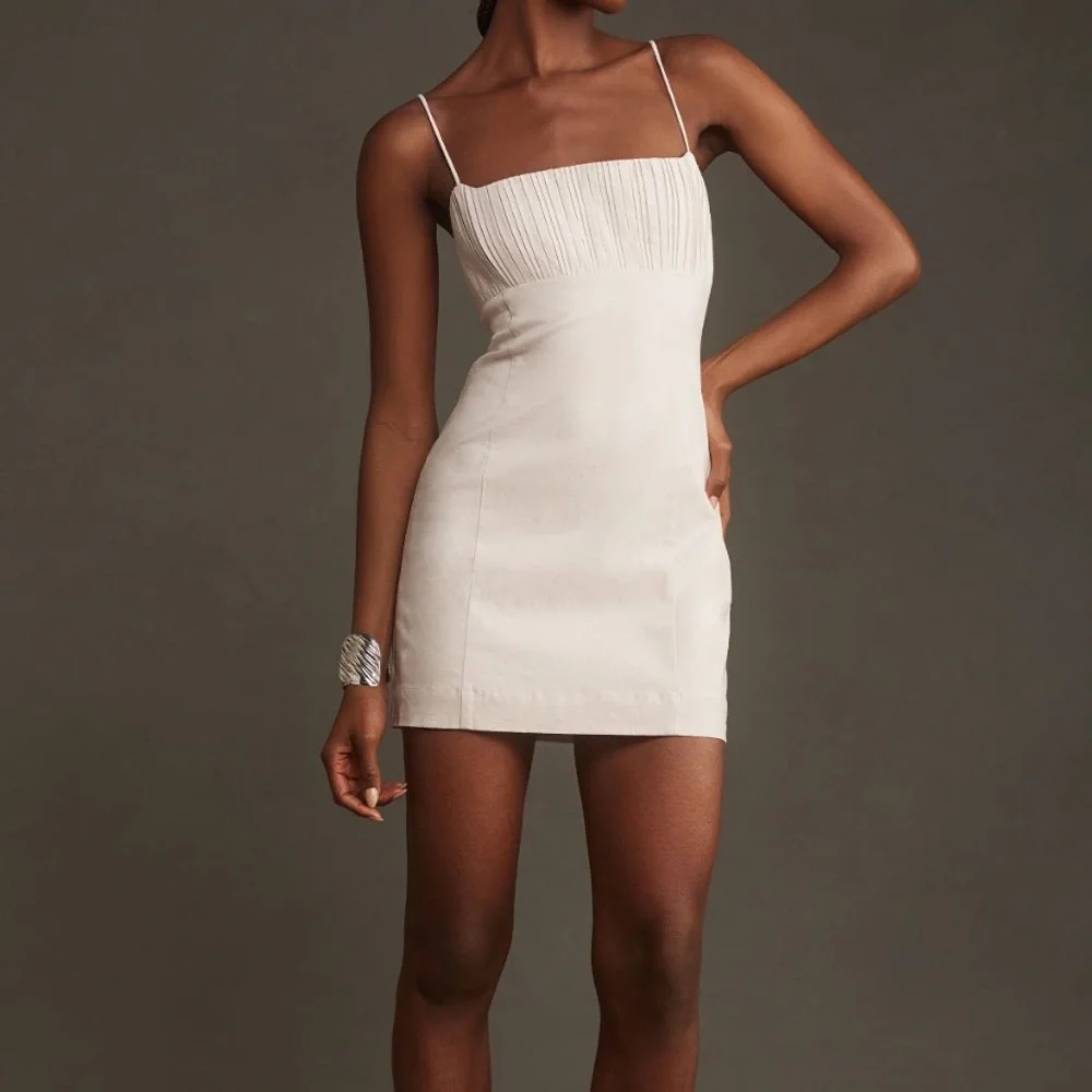 NWT! Anthropologie The Ophelia Sleeveless Linen Slim Mini Dress Maeve Light Sand - Picture 2 of 10